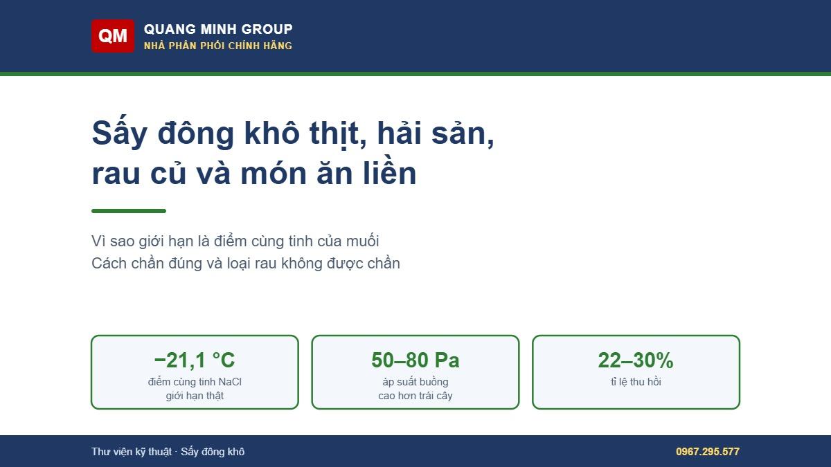 Sấy đông khô thịt, hải sản, rau củ và món ăn liền: chu trình và tiền xử lý